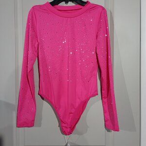 Hotmiss Women's Thong Shirt Long Sleeve Pink with Silver Studs Small NWT